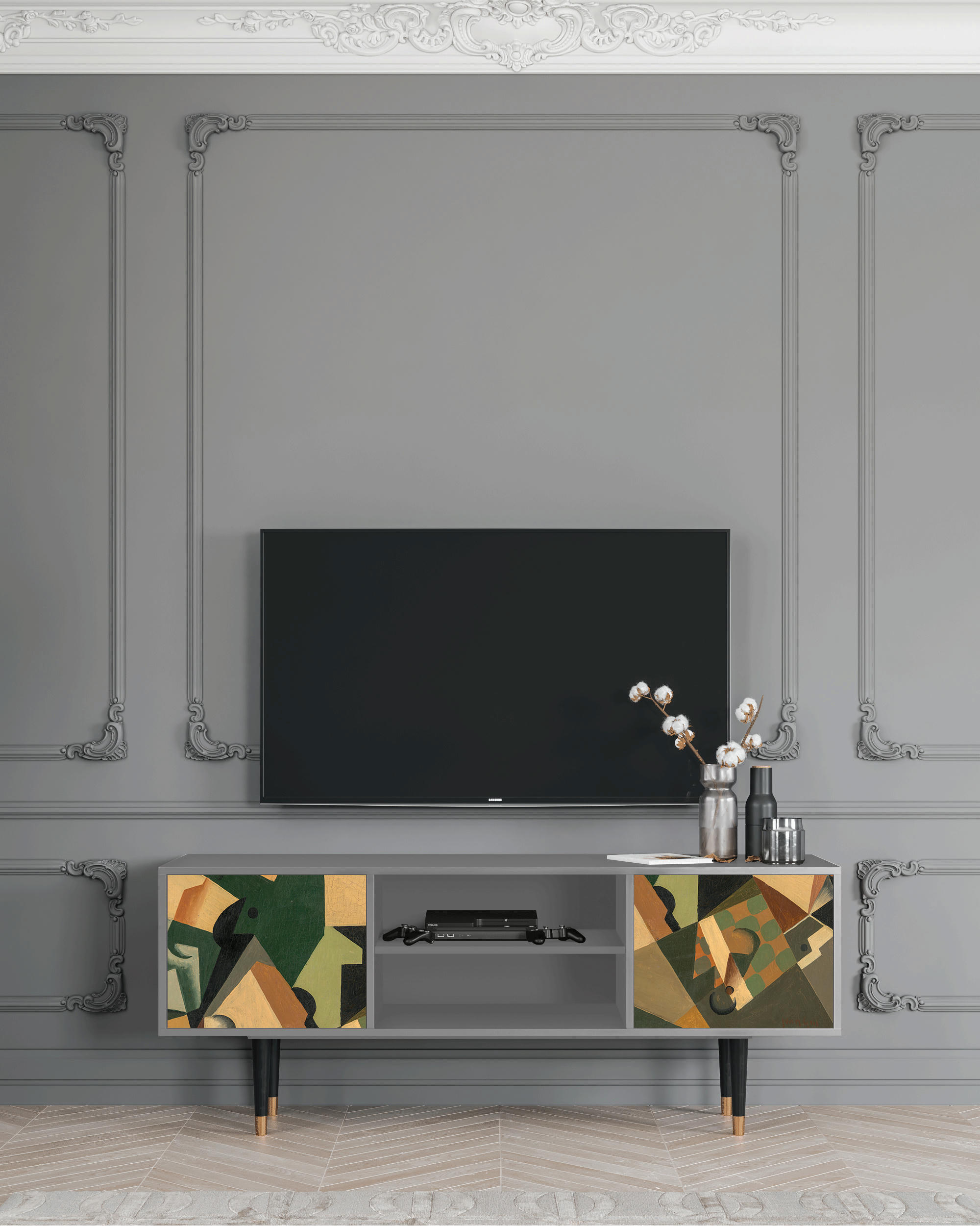 GLASS AND CHECKERBOARD BY JUAN GRIS - Meuble TV  multicolore 2 portes L 170 cm