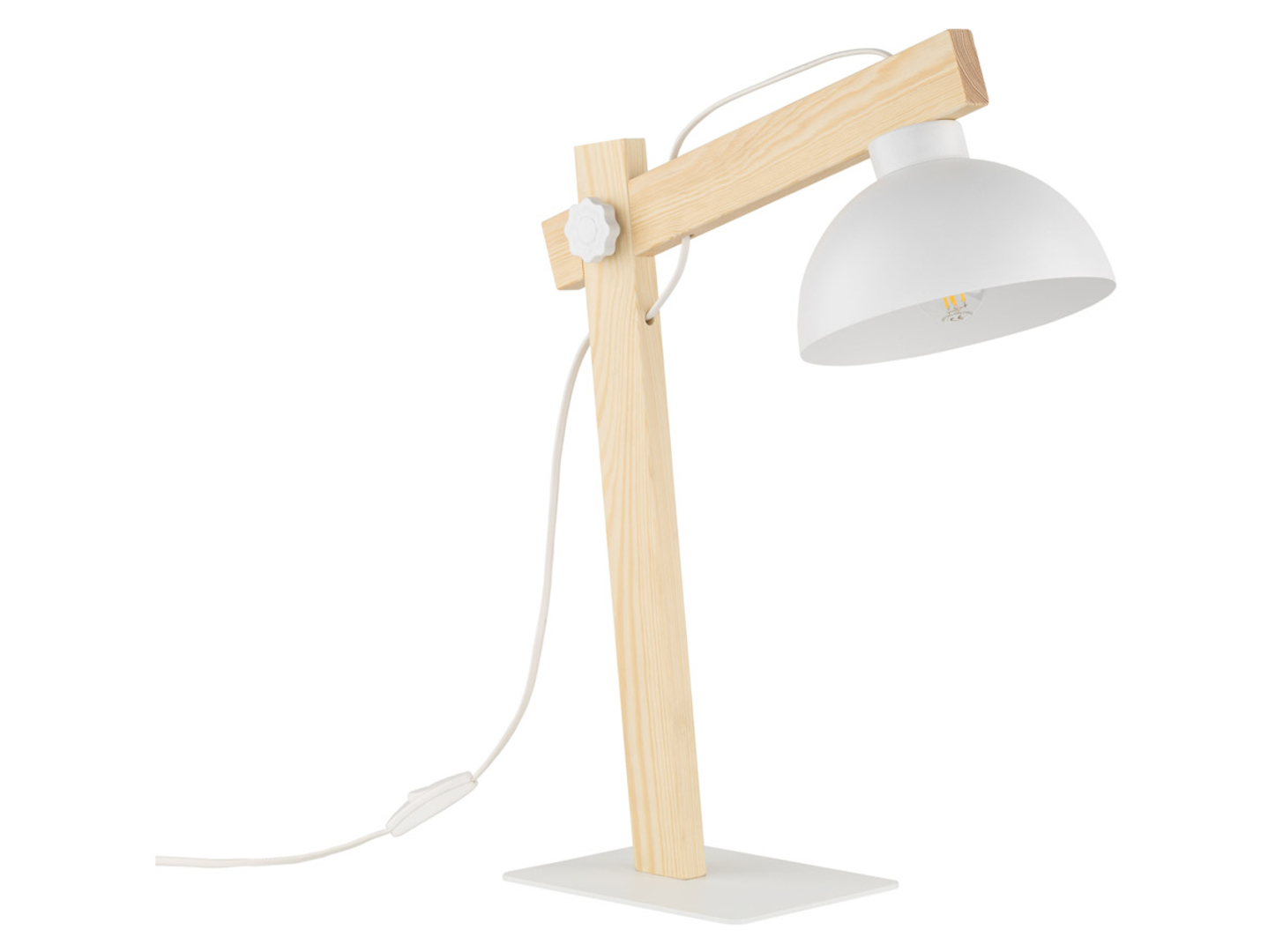 Lampka biurkowa Oslo metalowo-drewniana beżowo-biała