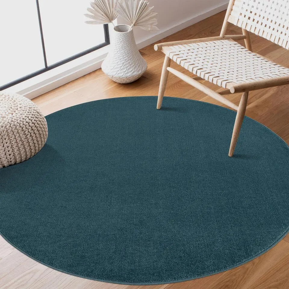 Uni Rond Effen Laagpolig Vloerkleed Modern Blauw - 200 CM ROND