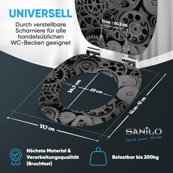 WC-Sitz »Gears«, mit Absenkautomatik Gears, Schwarz, Oval