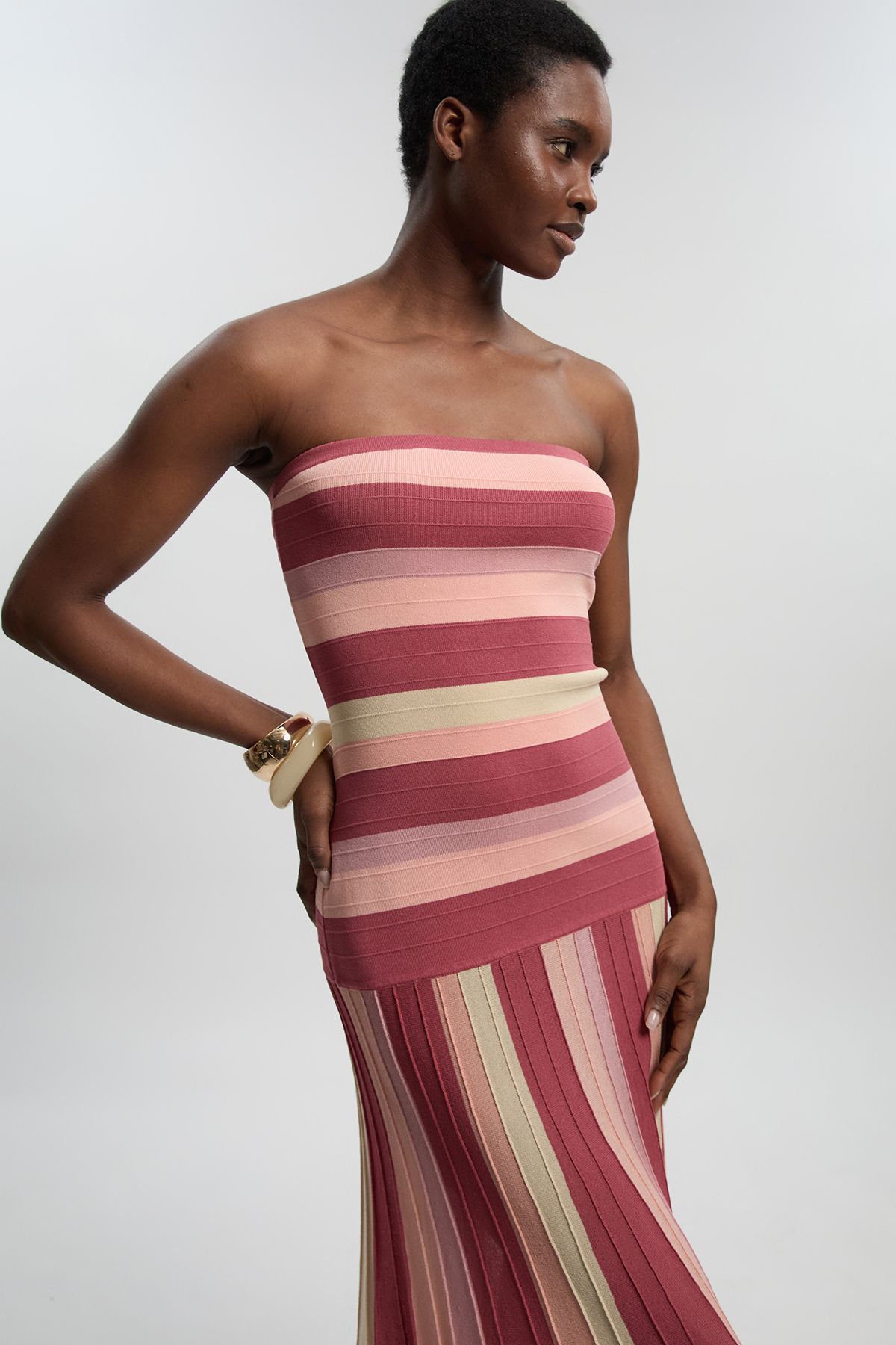 KarenMillen Petite Striped Bardot Knit Maxi Dress
