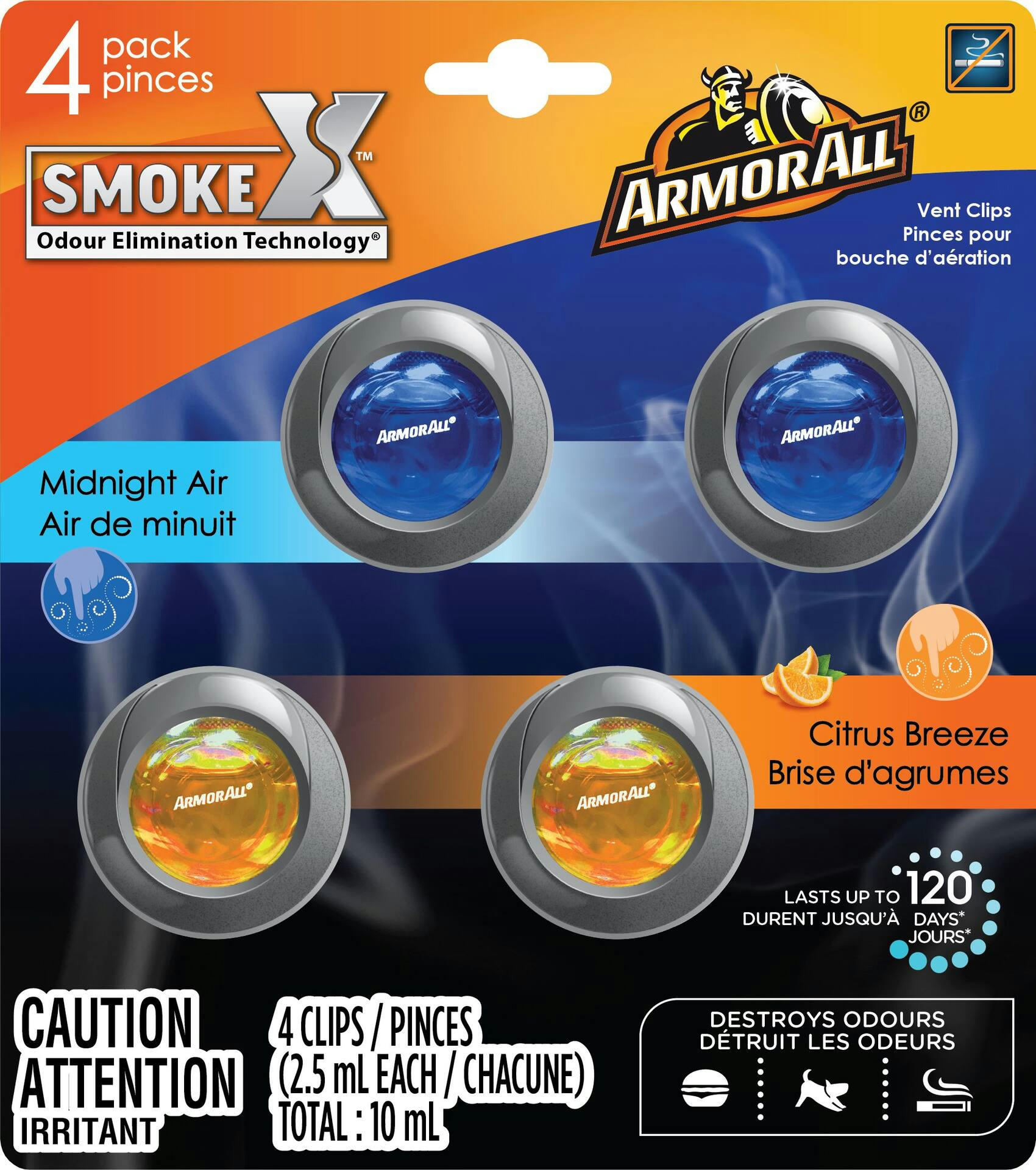 Armor All Vent Clip Smoke Air Freshener, Midnight Air/Citrus Breeze, 4-pk