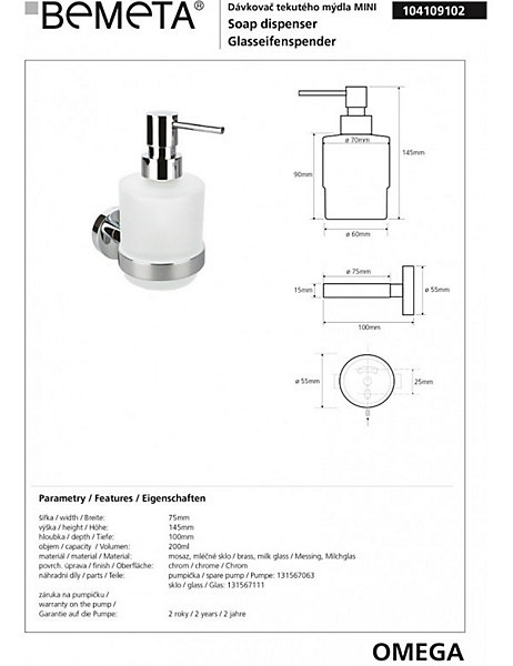 Distributeur de savon liquide en verre OMEGA 200ml