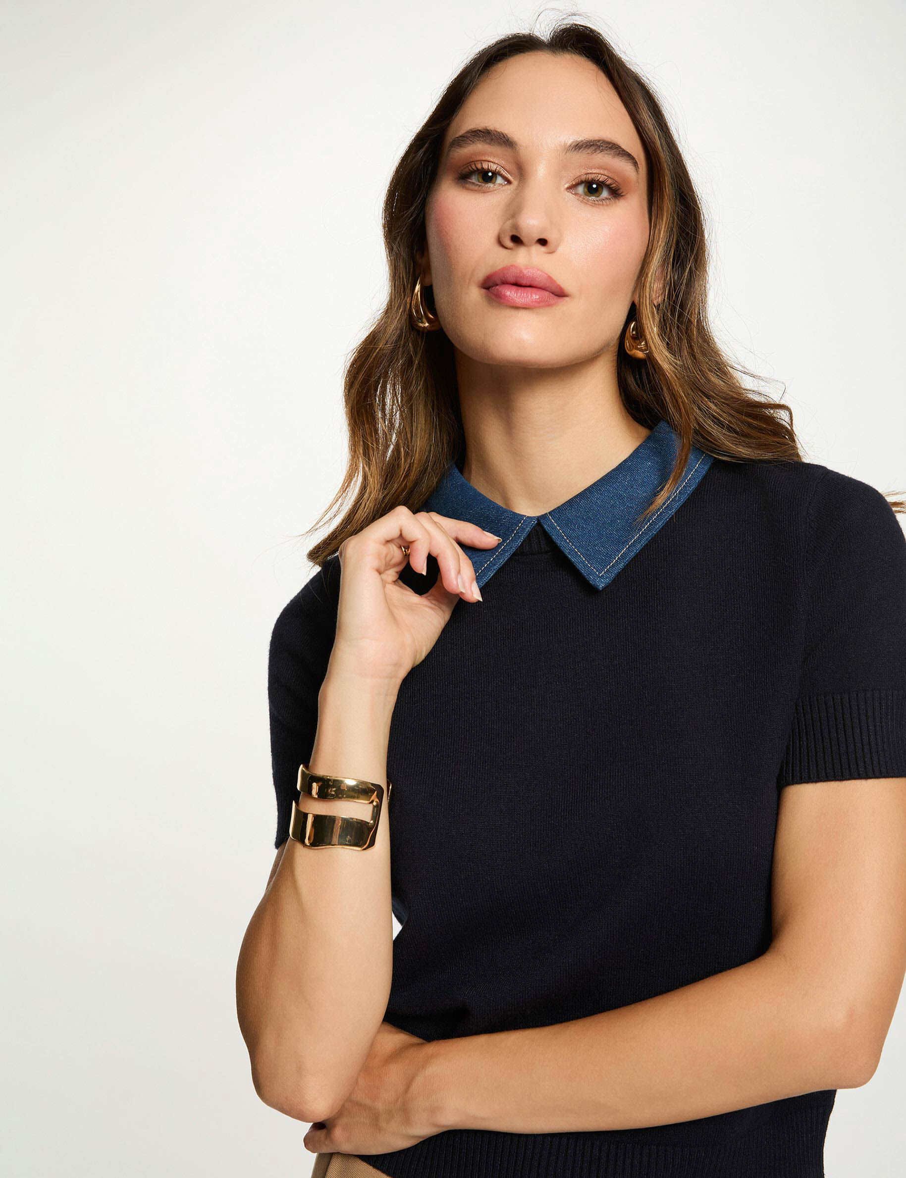 Sweater With A Folded Collar Navy Blue Women