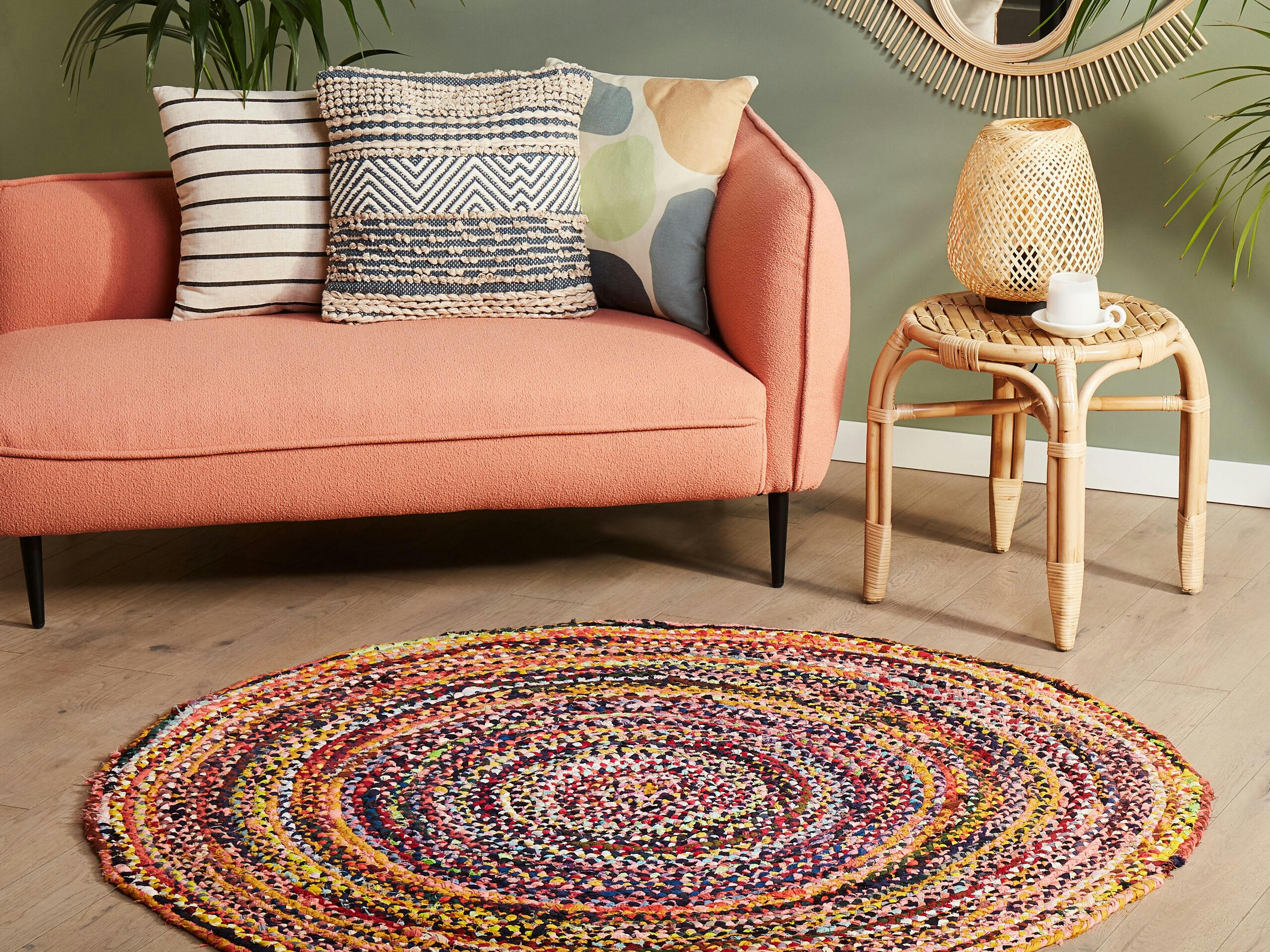 TOKAT - Tapis rond en coton bariolé D140cm