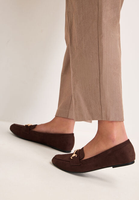Womens Chocolate Brown Suedette Loafers