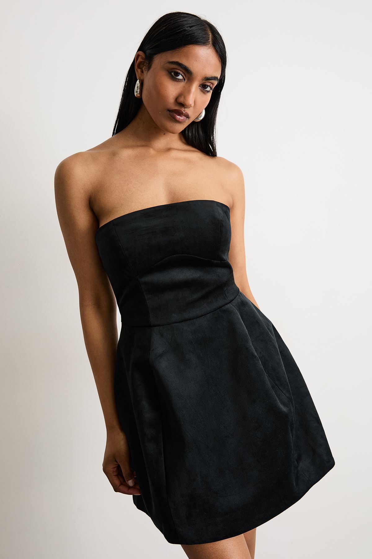 Warehouse Bonded Velvet Mini Bustier Dress