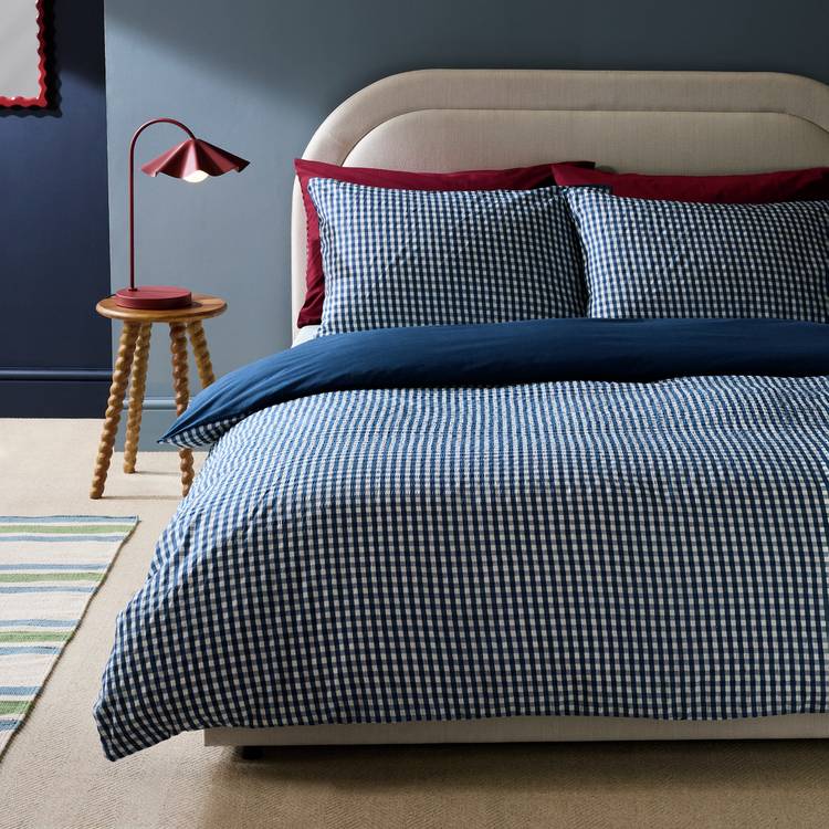 Habitat Gingham Seersucker Navy Bedding Set - Single
