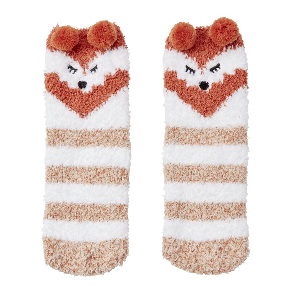 Coffret chaussettes en maille doudou motif rayé beige marron