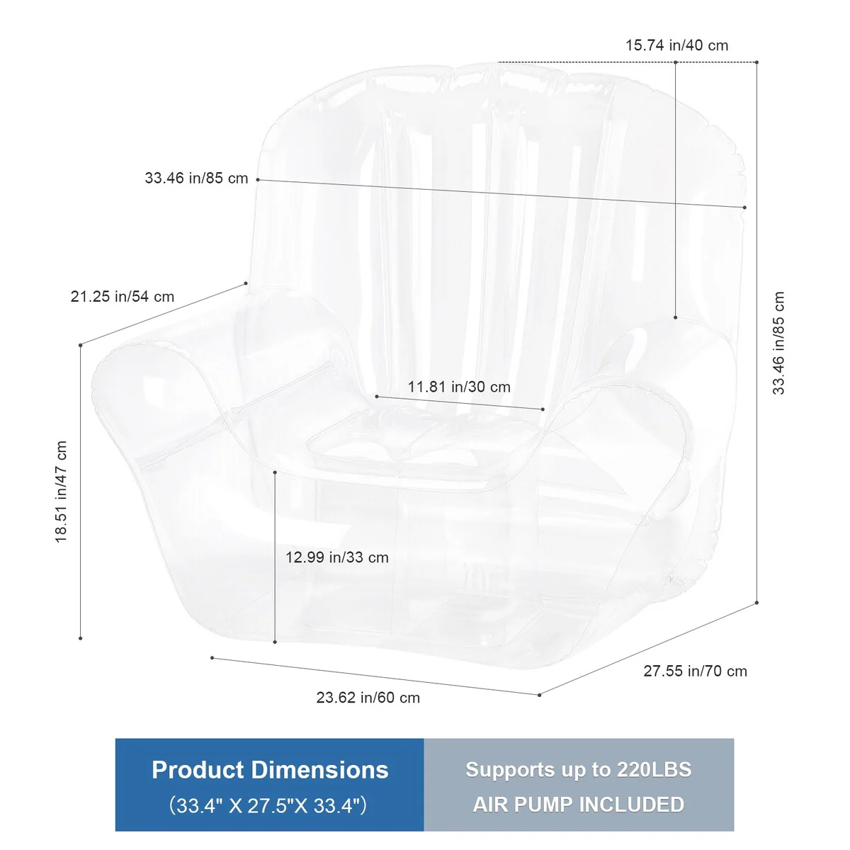 Transparent Inflatable Sofa Seat - 33.46x33.46