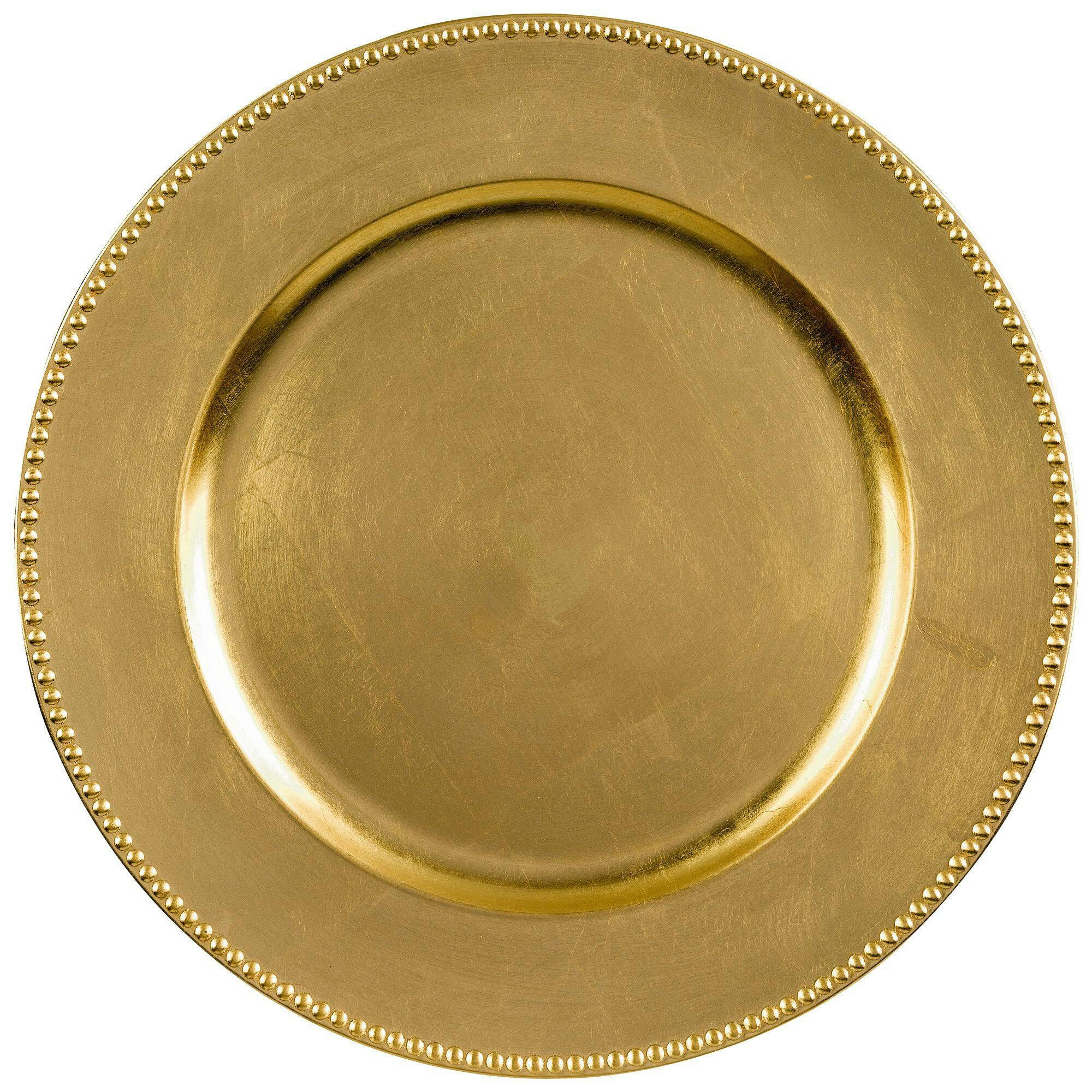Round Plastic Reusable Charger Plates, Gold, 13-in, 4-pk, for Wedding/New Year's Eve/Christmas/Birthday Party