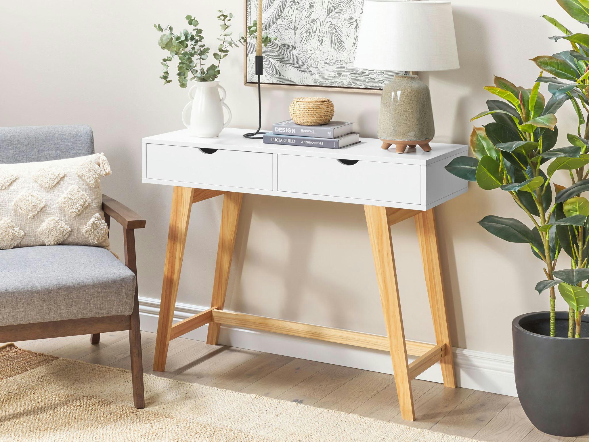 SULLY - Console blanc et bois clair