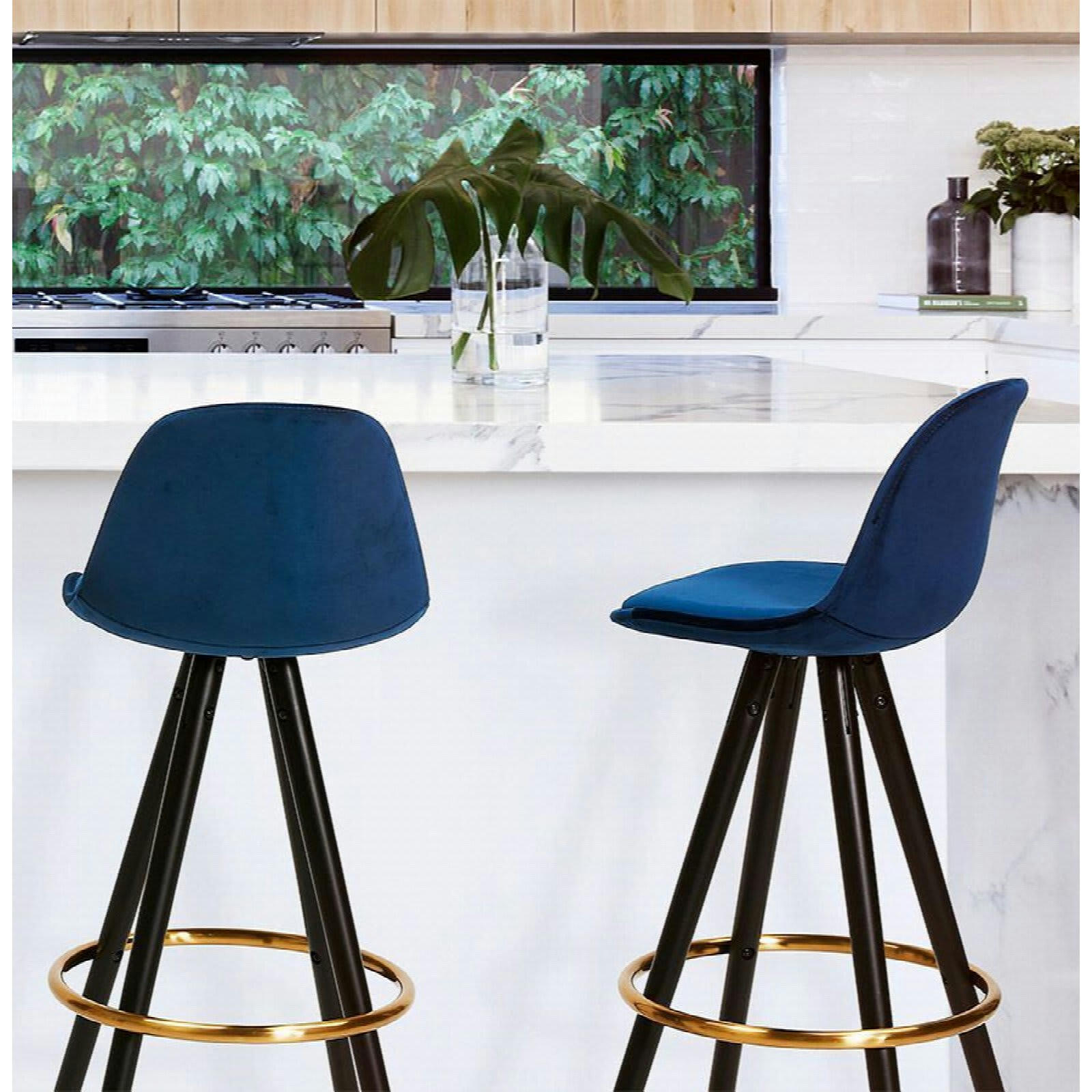 CARRY MINI - Tabouret de bar Tissu Bleu H. assise 65 cm rembourré