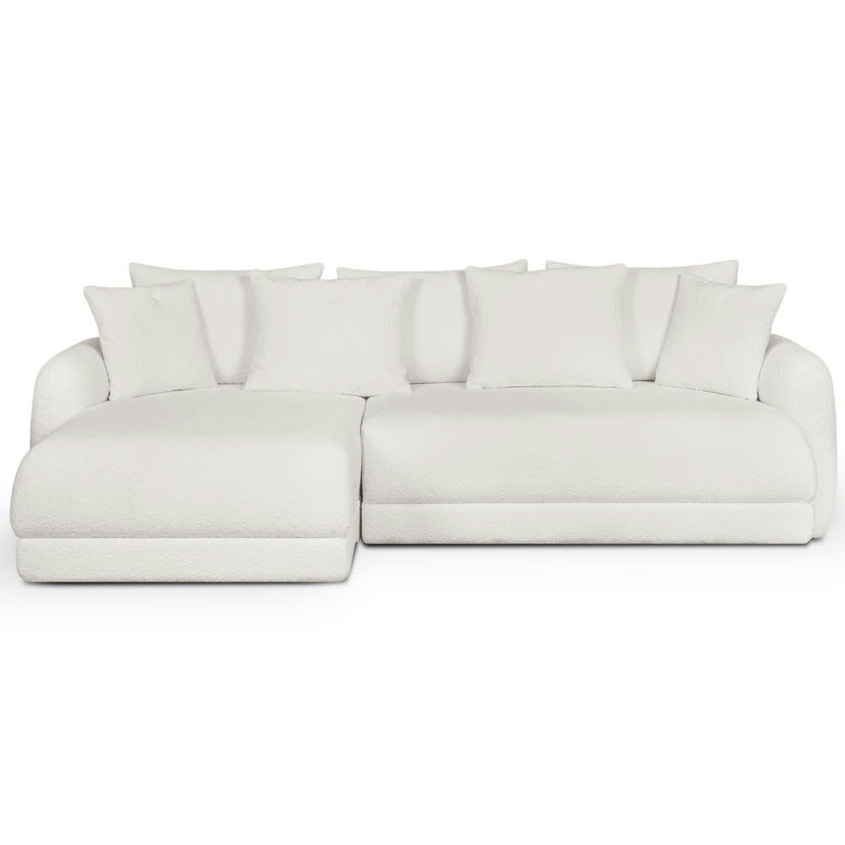 GIULIA - Canapé d'angle gauche 5 places convertible + coffre, tissu bouclé écru