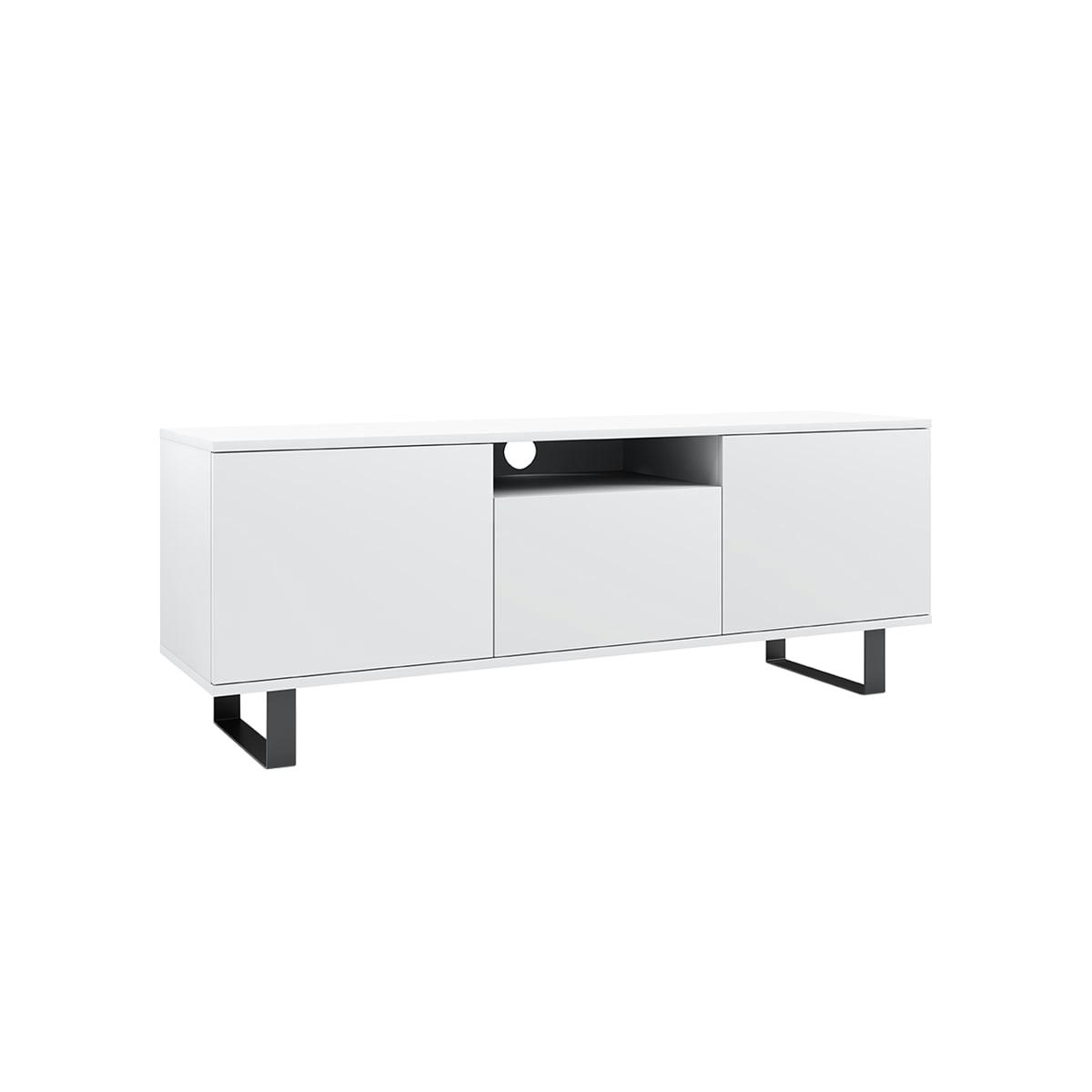 - Meuble TV 3 portes 150 cm stratifiés, métal blanc
