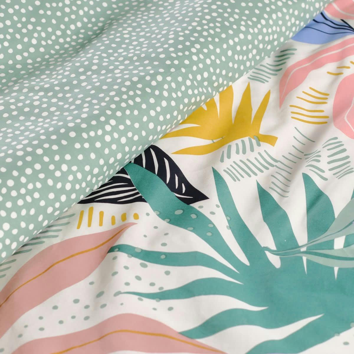 SUNSHINE FLORE - Parure de lit imprimé en coton vert 240x260