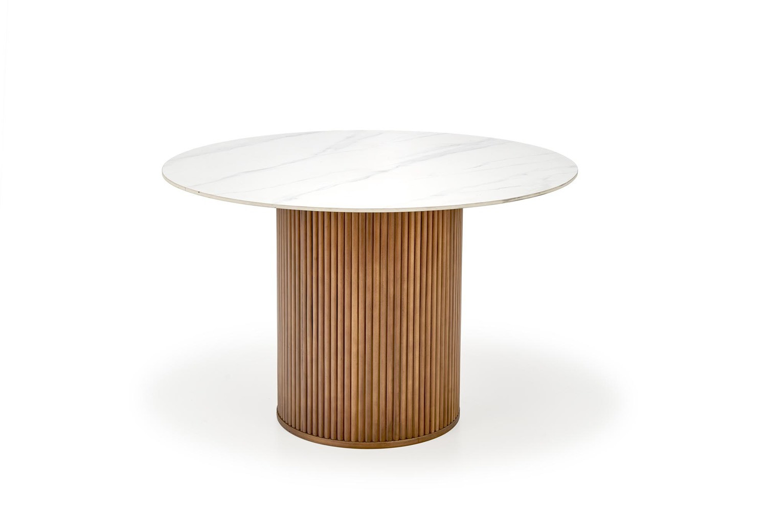 Stół okrągły BRUNO 120x120 biały marmur/orzech
