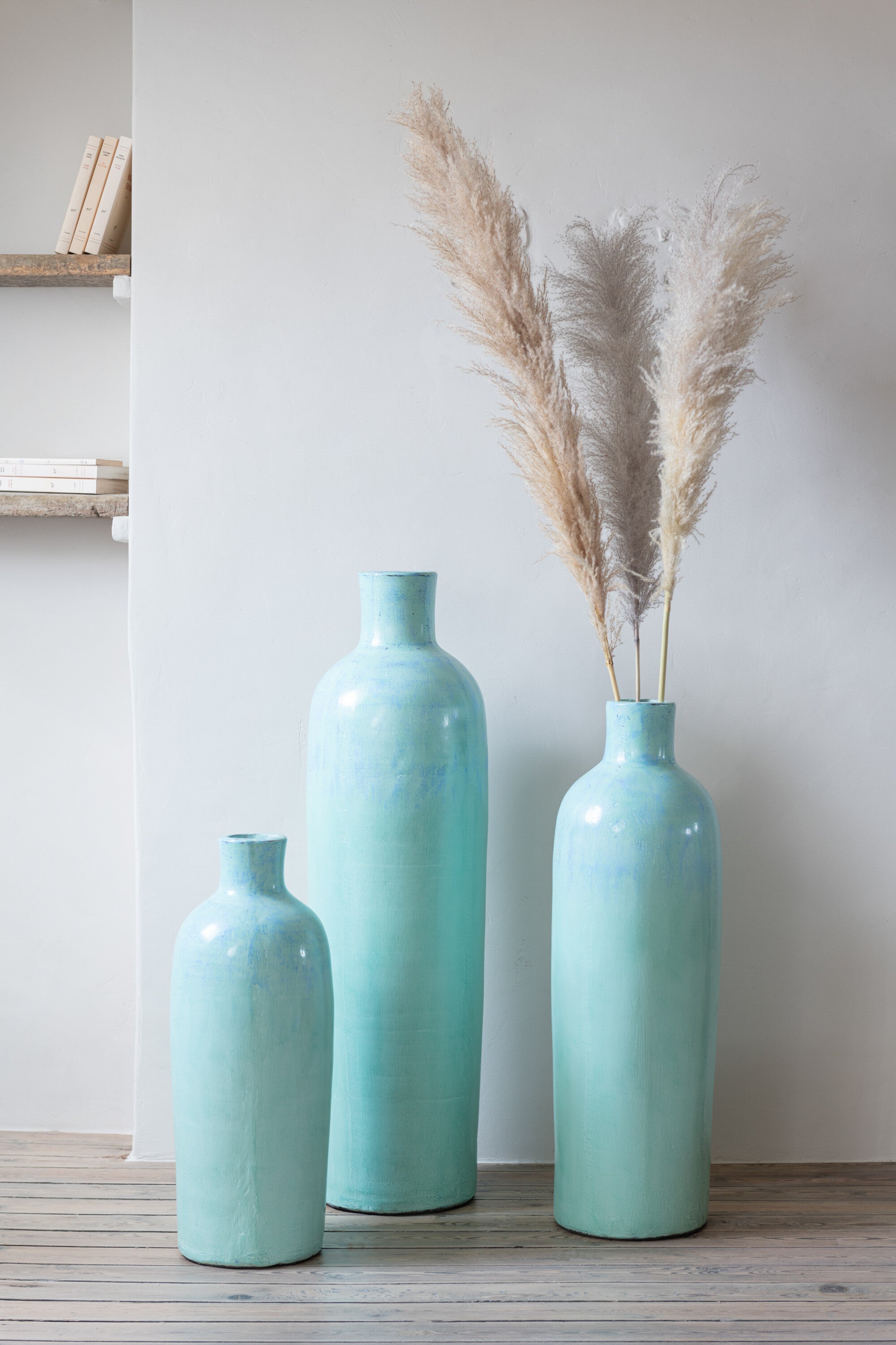 J-Line vaas Justine Terracotta - beton - blauw - medium