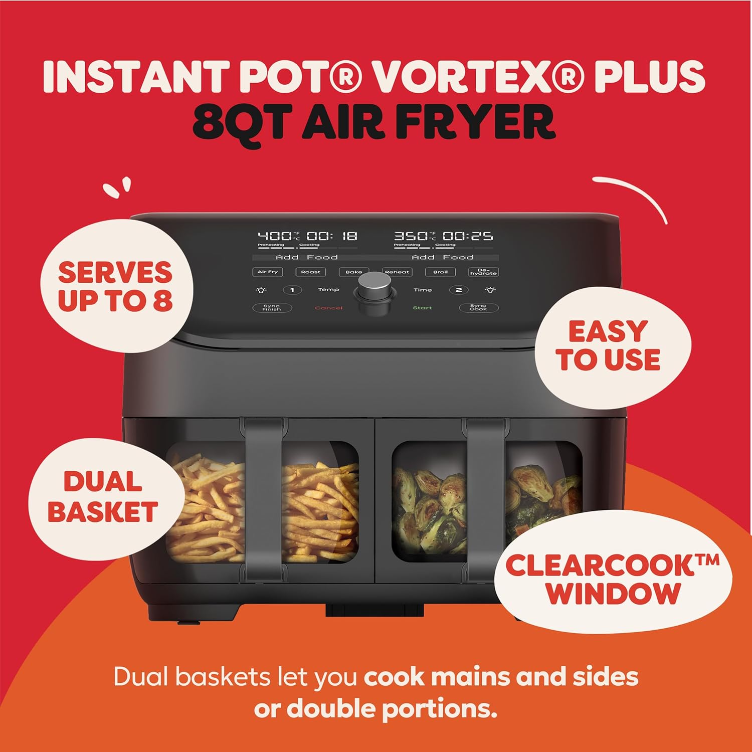 Instant Pot Vortex Plus XL 8QT ClearCook Air Fryer, Clear Windows, Custom Programming, 8-in-1 Functions that Crisps, Broils, Roasts, Dehydrates, Bakes, Reheats, from the Makers of Instant Pot, Black