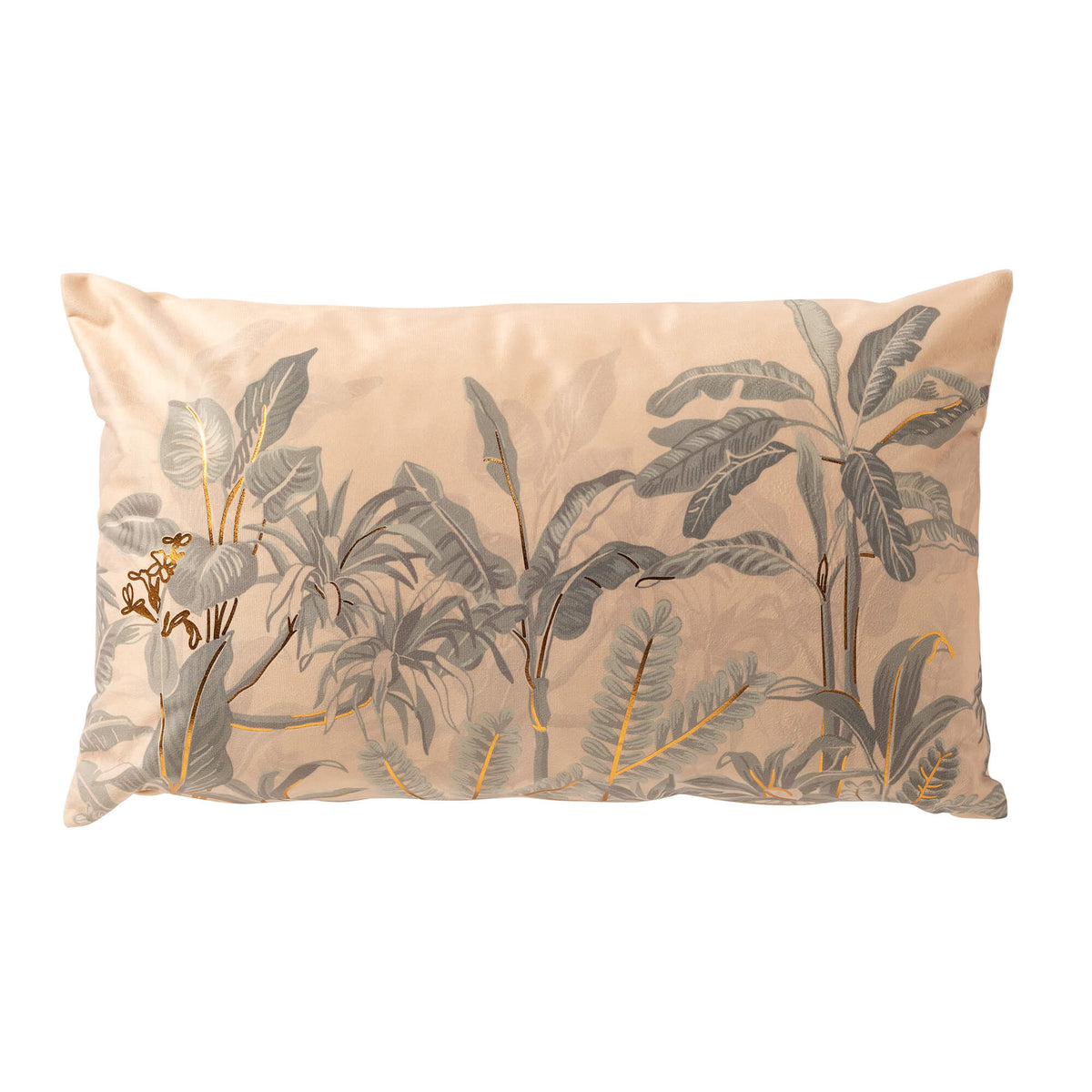 AARON - sierkussen 30x50 cm - bladmotief - Moss Gray - roze