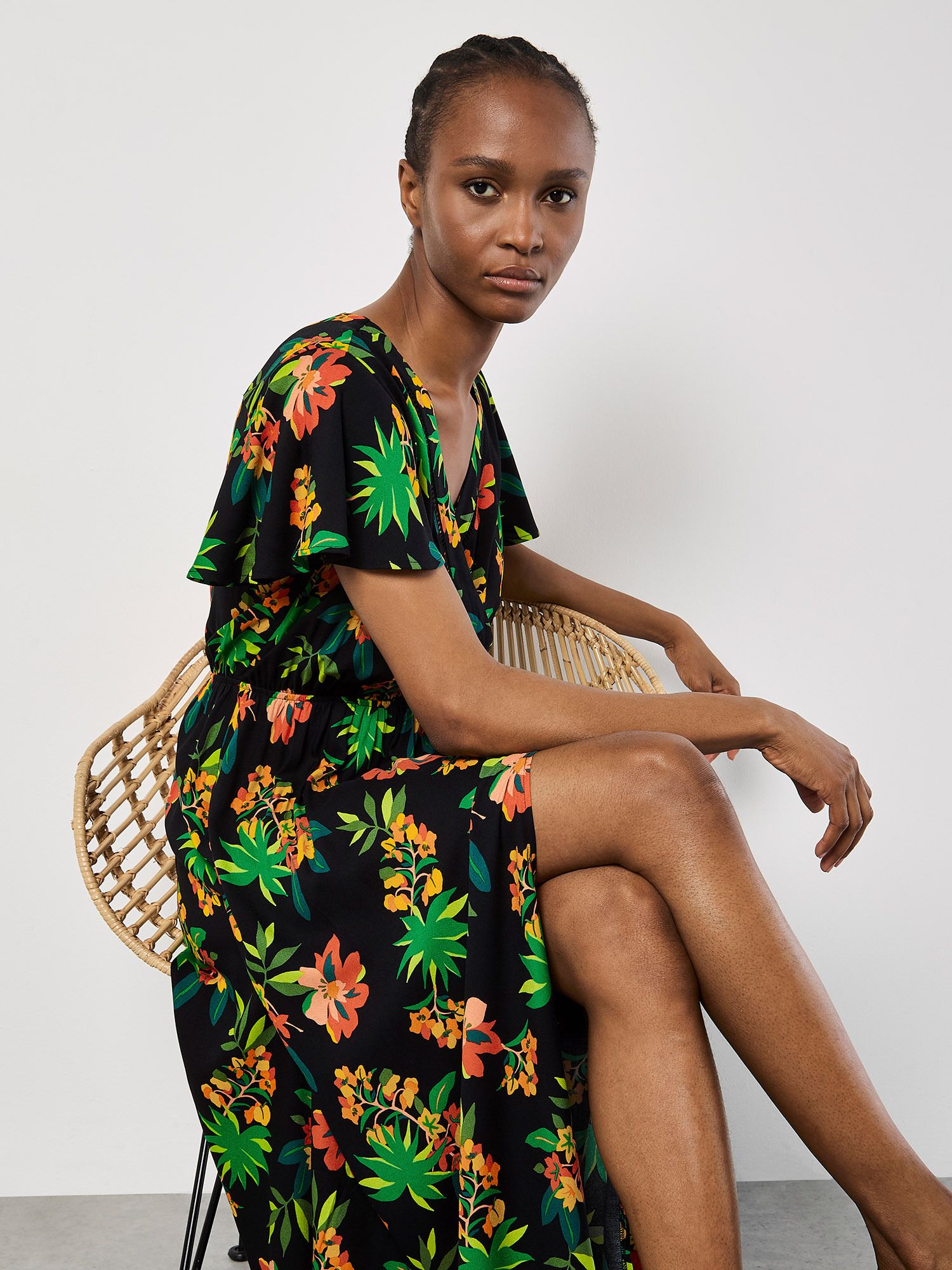 Apricot Tropical Print Wrap Maxi Dress