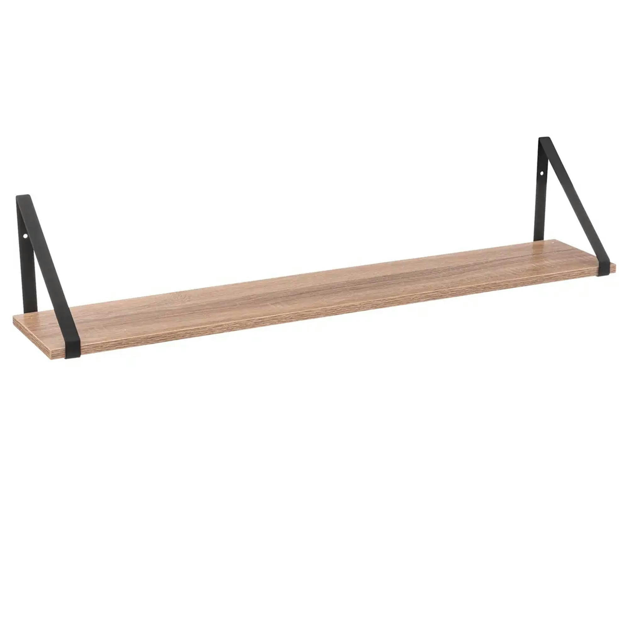- Étagère murale bois et équerre métal étroite minimaliste