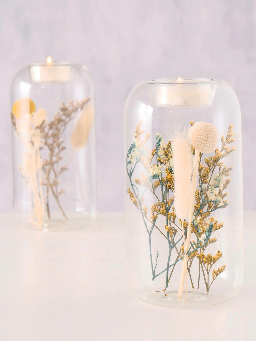 Teelichthalter Eleonora mit Trockenblumen, 2er-Set