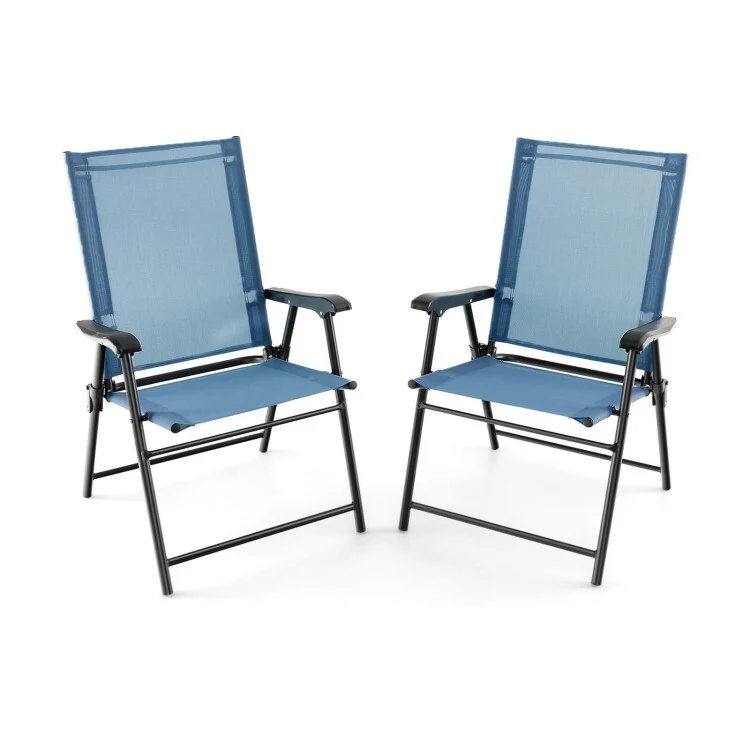 2 Set of Patio Dining Chair with Armrests and Metal Frame-Blue - 25.5 x 24 x 37 (L x W x H)