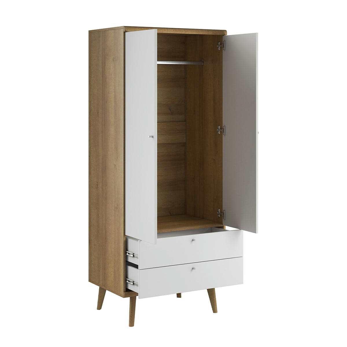 - Armoire 2 portes 2 tiroirs naturel et blanc