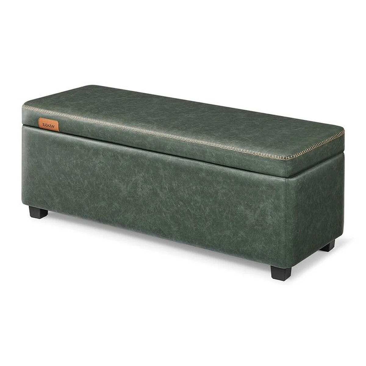 Fyn 43 Inch Storage Trunk Ottoman, Box Style Chest, Green Faux Leather