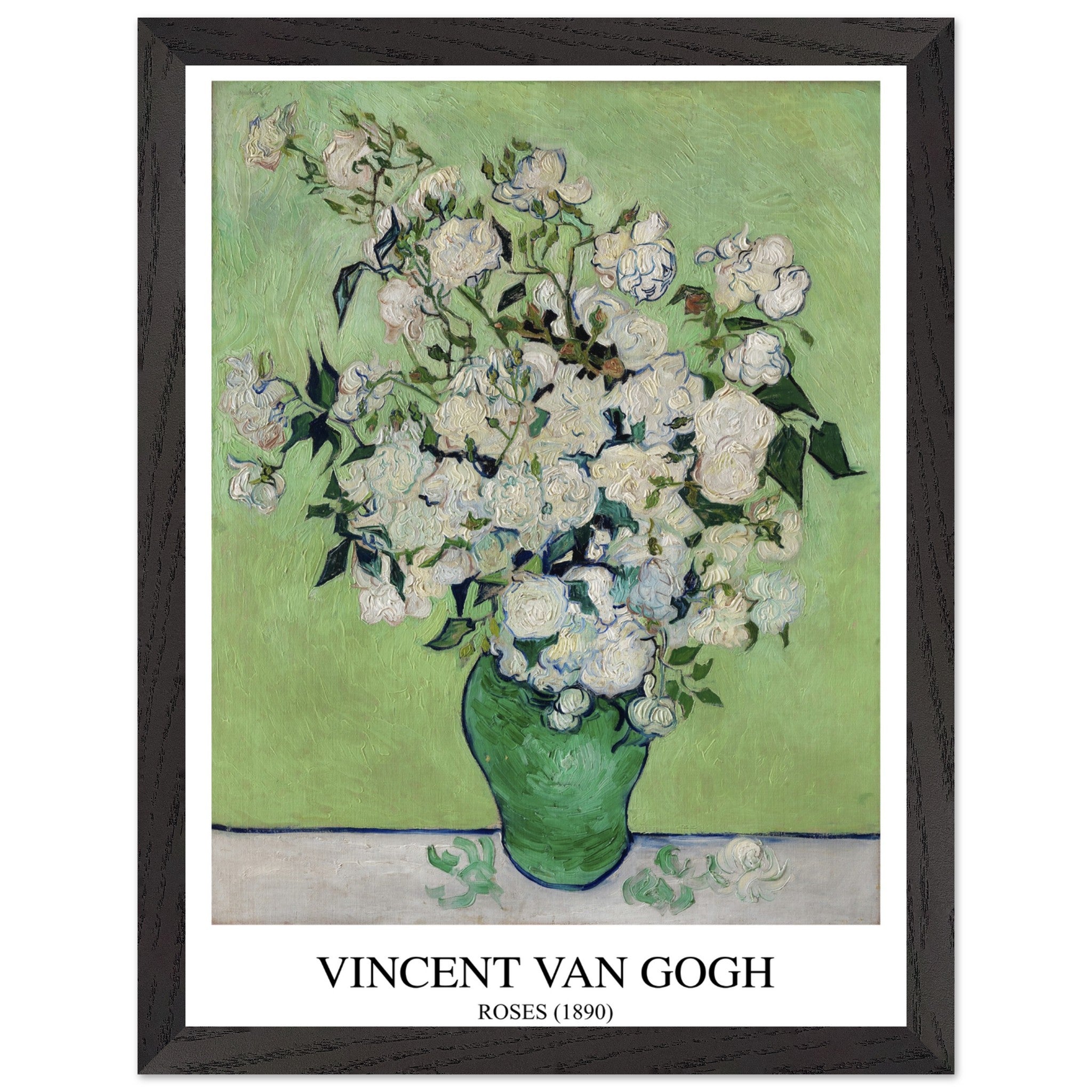 Artfulprints Poster met Lijst Vincent van Gogh - Roses  - 30x40 cm - Groen