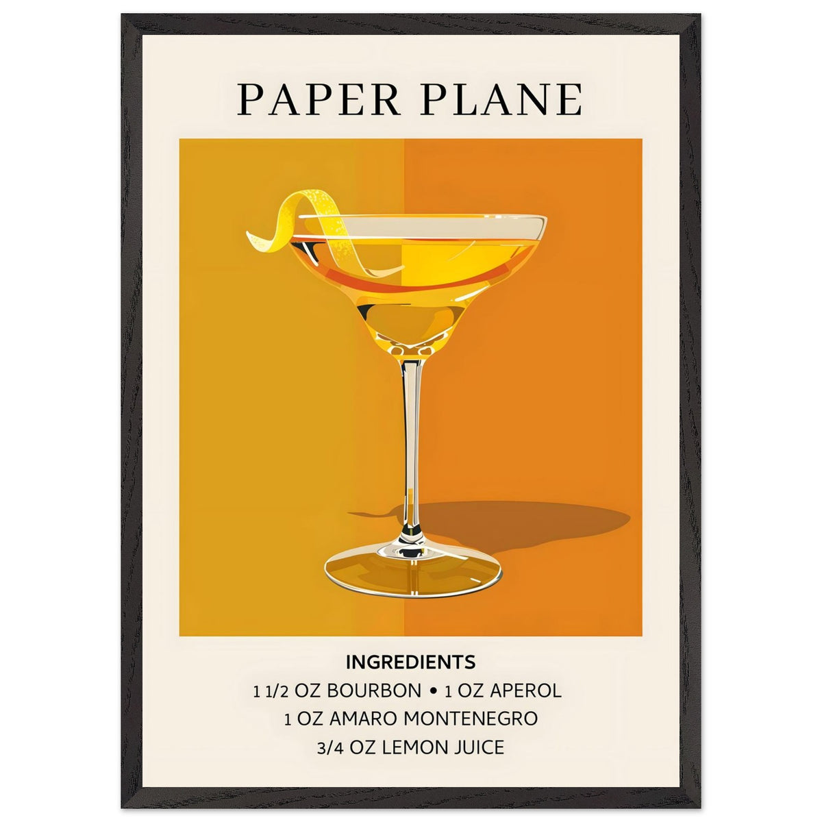 Artfulprints Poster met Lijst Paper Plane cocktail - Ingredients  - 50x70 cm - Oranje