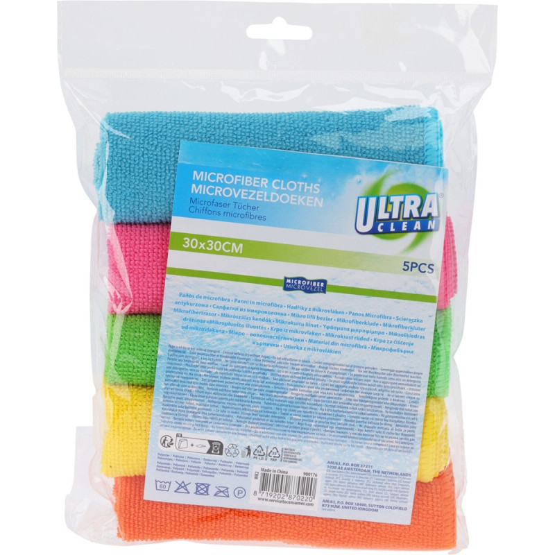 Chiffon de nettoyage en microfibre 30 x 30 cm 5 pièces