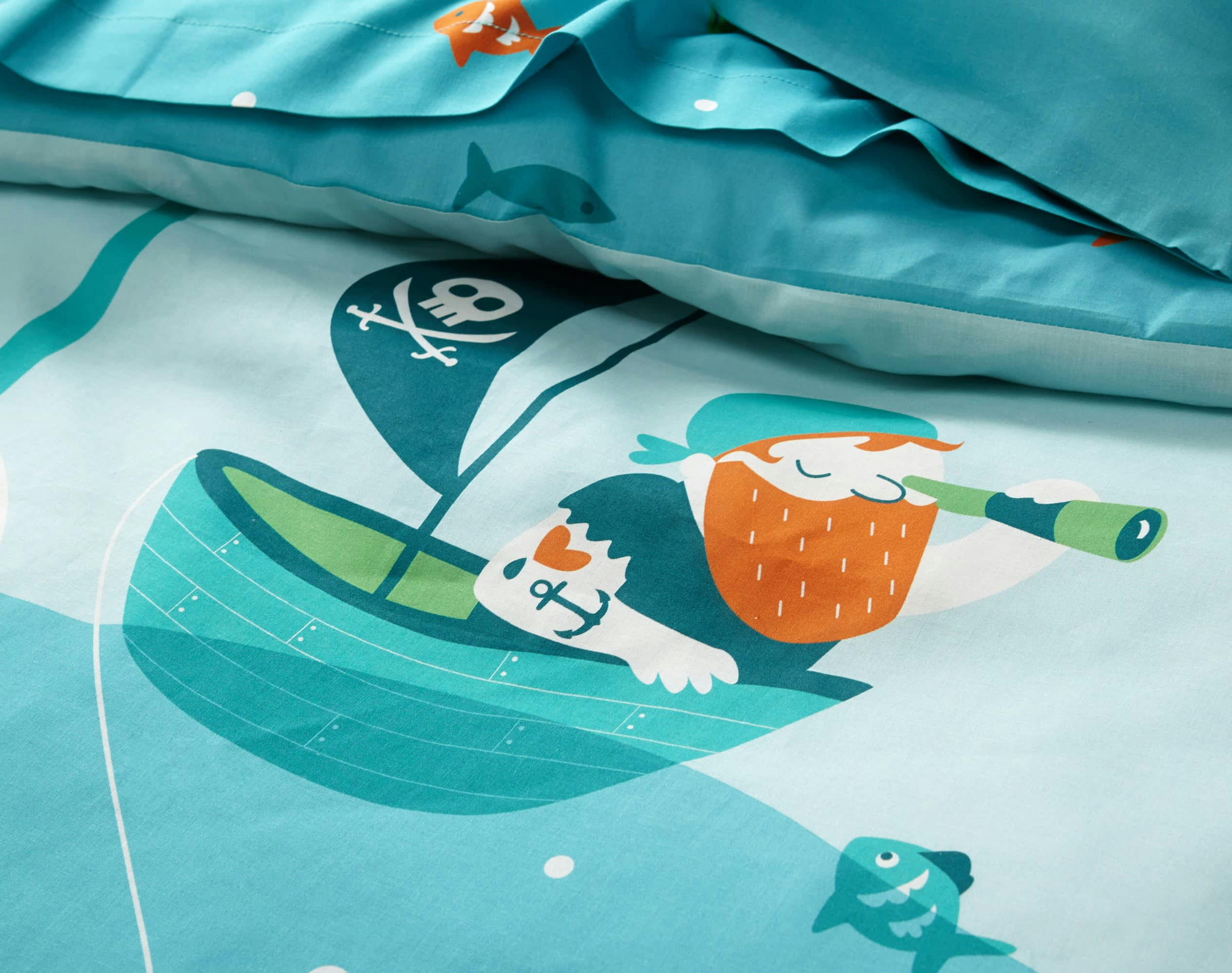 PIRATES - Housse de couette enfant réversible 200x200 bleu en coton