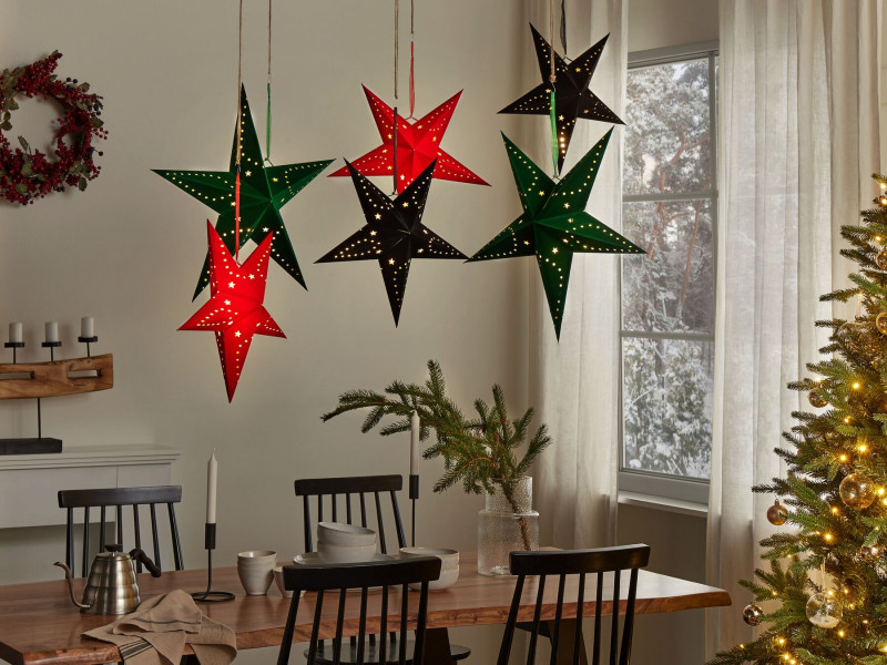 Zestaw 2 wiszących gwiazd LED czarny welur 45 cm