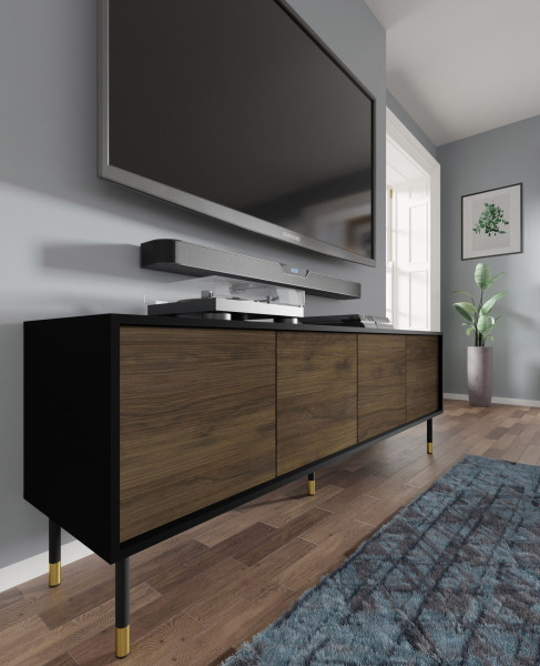Szafka RTV SHERWOOD 180 cm 4D czarny mat/dąb catania