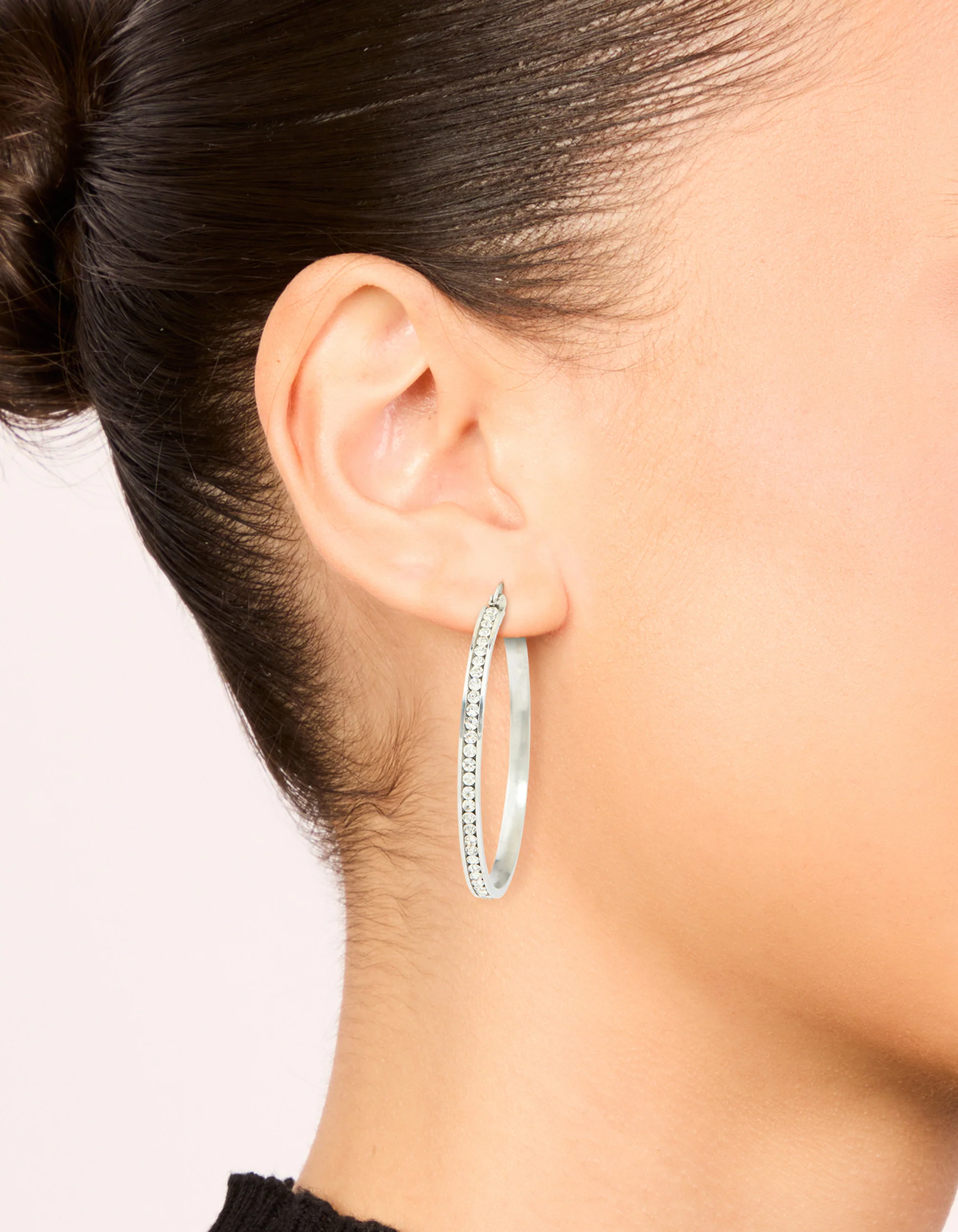 Waterproof Stainless Steel Diamante Hoop Earrings 45 MM