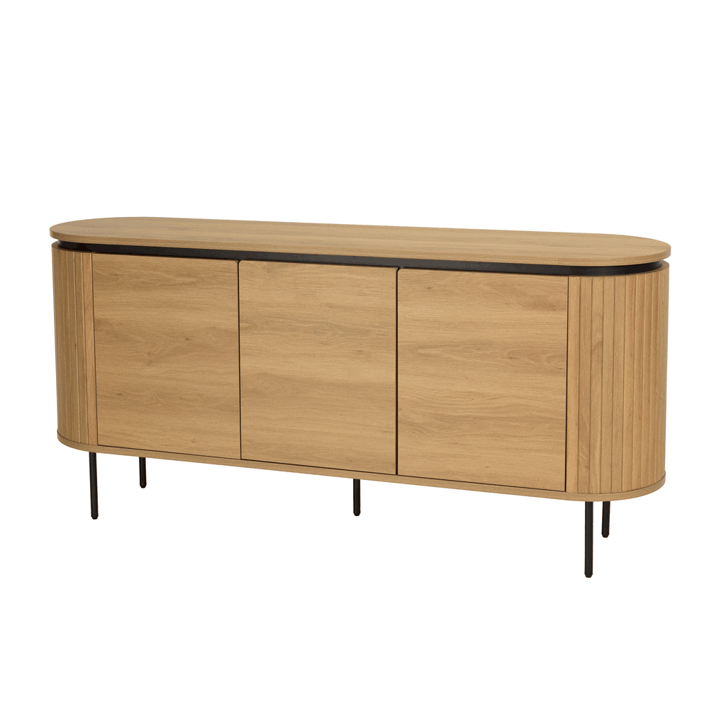 Buffet 3 portes bords arrondis bois décor strié JINAN