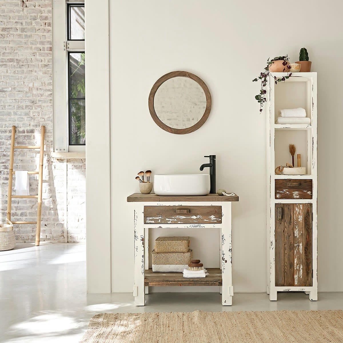 ATLANTIC - Meuble sous vasque en pin recyclé massif