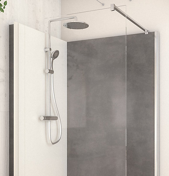 Cabine de douche à l’italienne l.80 x L.120 x H.218 cm – effet pierre charbon, receveur de plain-pied, Elmer Serenity