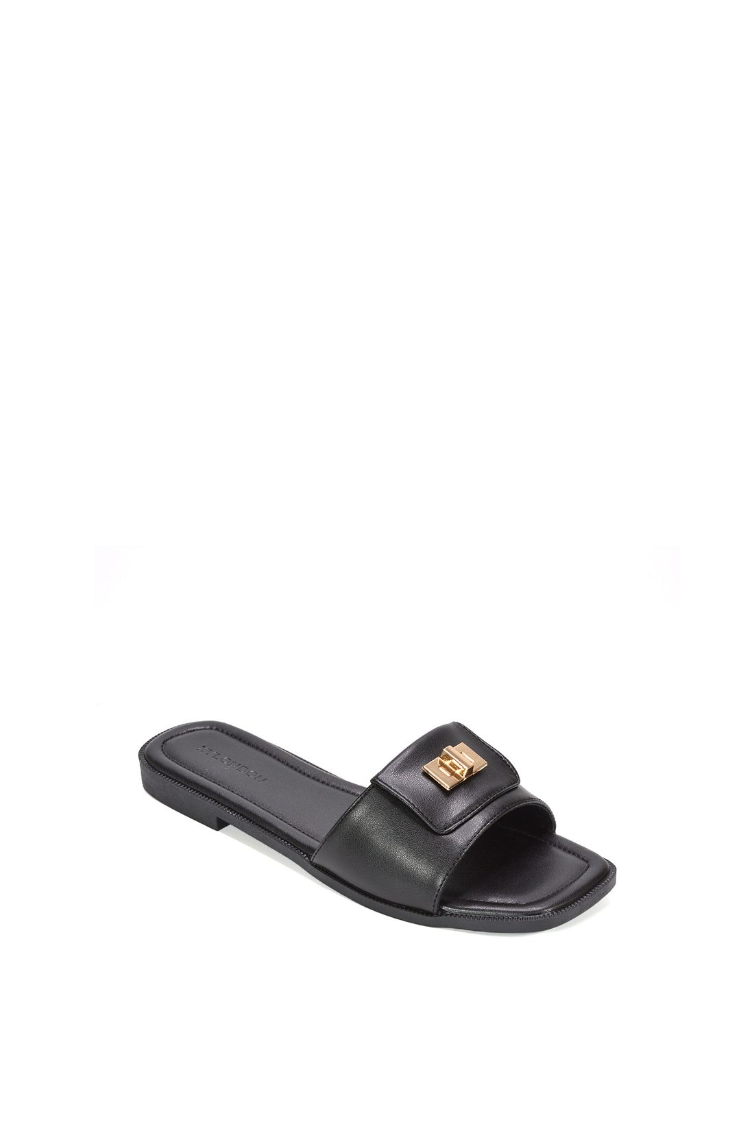 XY London Juliette' Square Toe Slider Sandals With Foldover Buckle