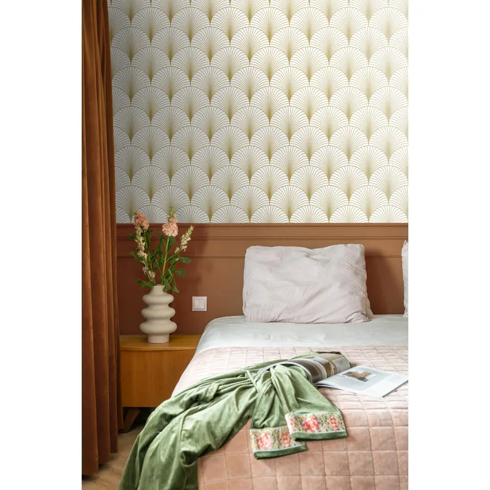 ESTAhome behang art deco motief wit en goud - 53 cm x 10.05 m