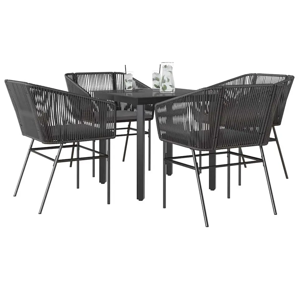 vidaXL - 5-delige Tuinset grijs kussens - Zwart PE rattan en staal - 80x80 cm