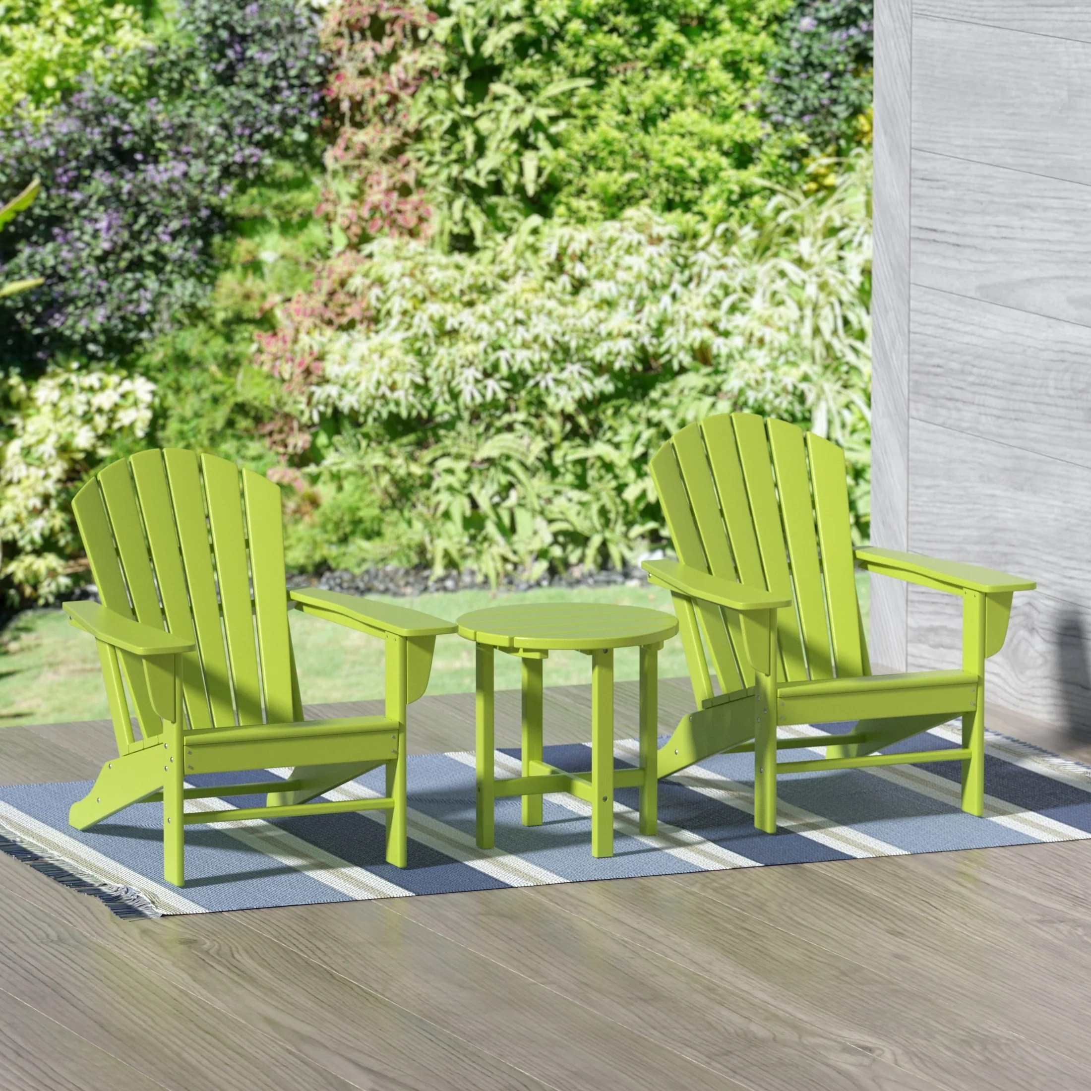 Polytrends Altura Classic Outdoor Eco-Friendly All Weather Adirondack Chairs with Side Table (3-Piece Set)