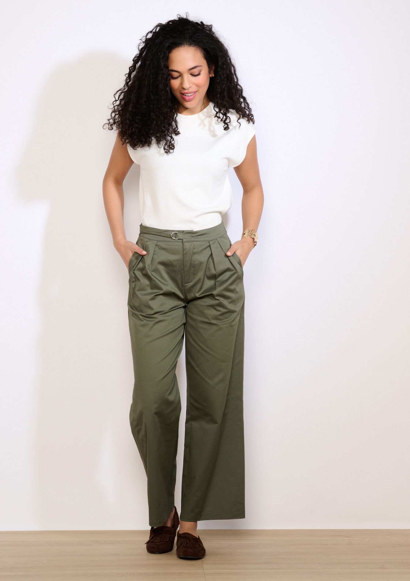 High-waist broek met wijde pijpen