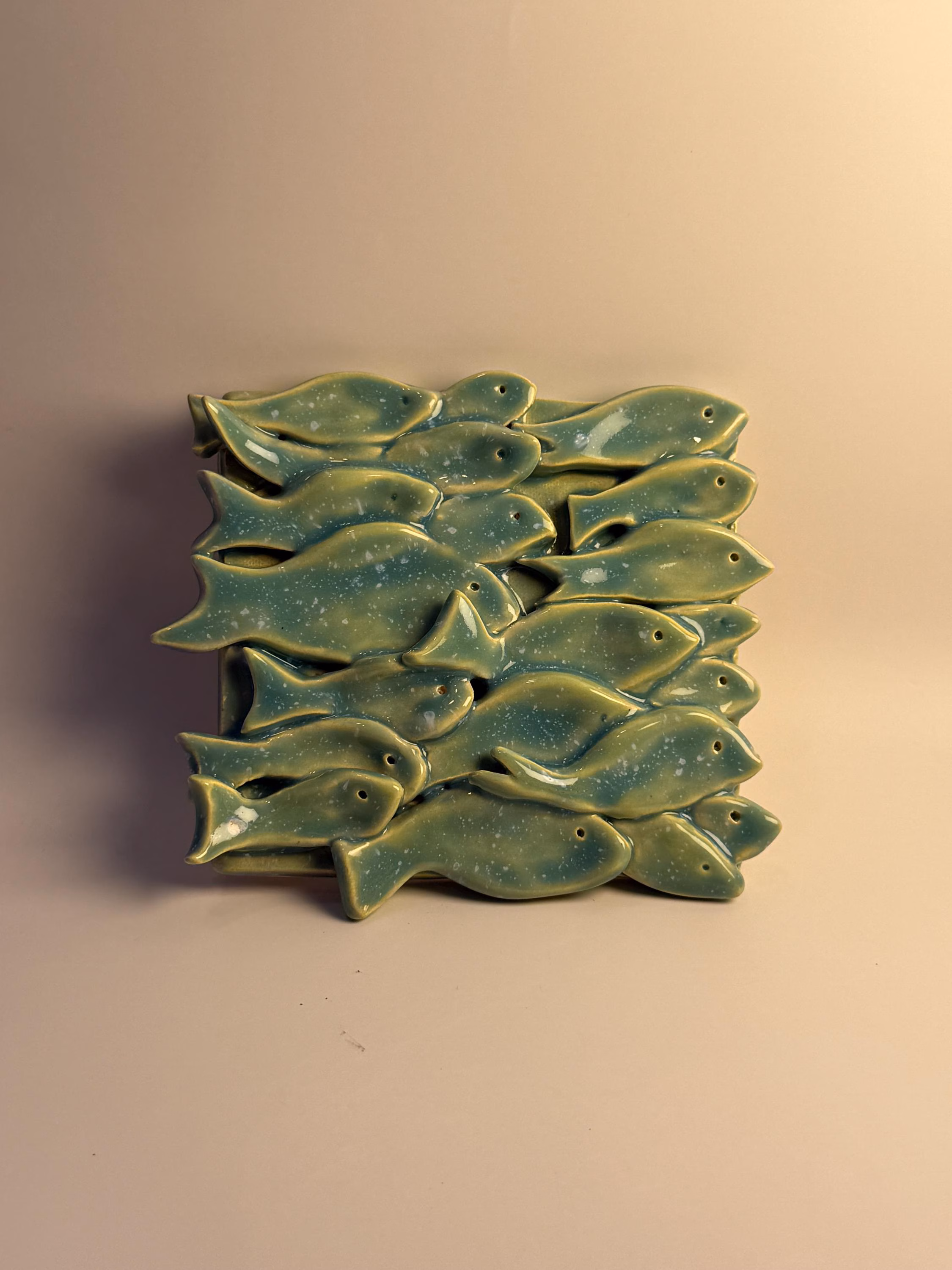 Ceramic Drain Cover, Teal Green Fish, Coastal Bathroom Decor, Ocean Inspired Shower Accessory