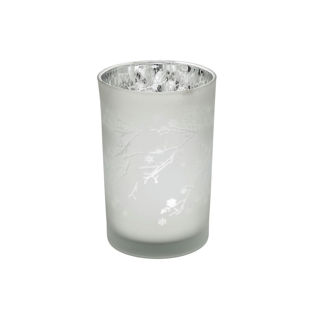 NOËL - Photophore en verre argenté H18