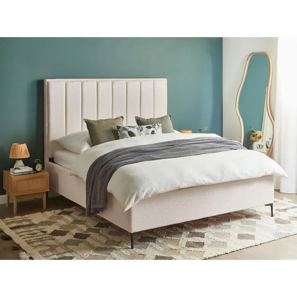 SEZANNE - Bed met opbergruimte - Gebroken wit - 160 x 200 cm - Boucl&eacute;