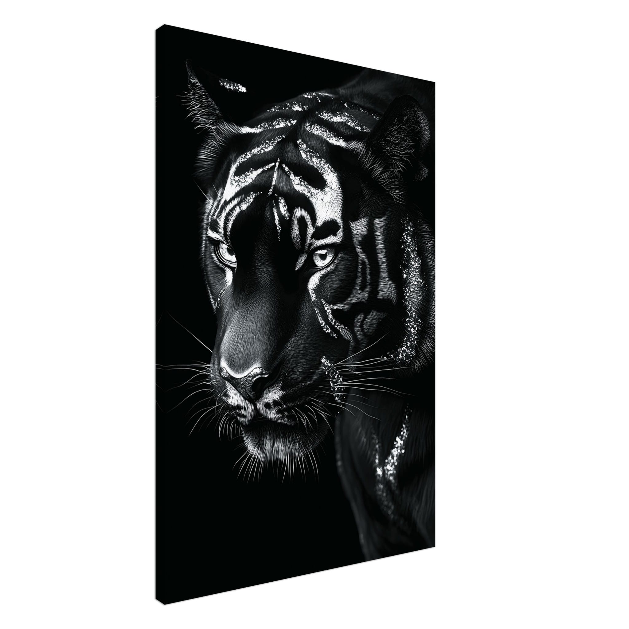 Artfulprints Canvas Tiger portrait canvas - 60x90 cm - Zwart / Wit
