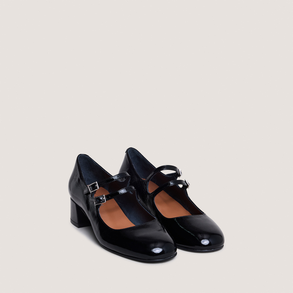 Babies à doubles bridesen vernis plissé noir | DUNY